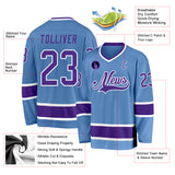 Custom Light Blue Purple-White Hockey Jersey