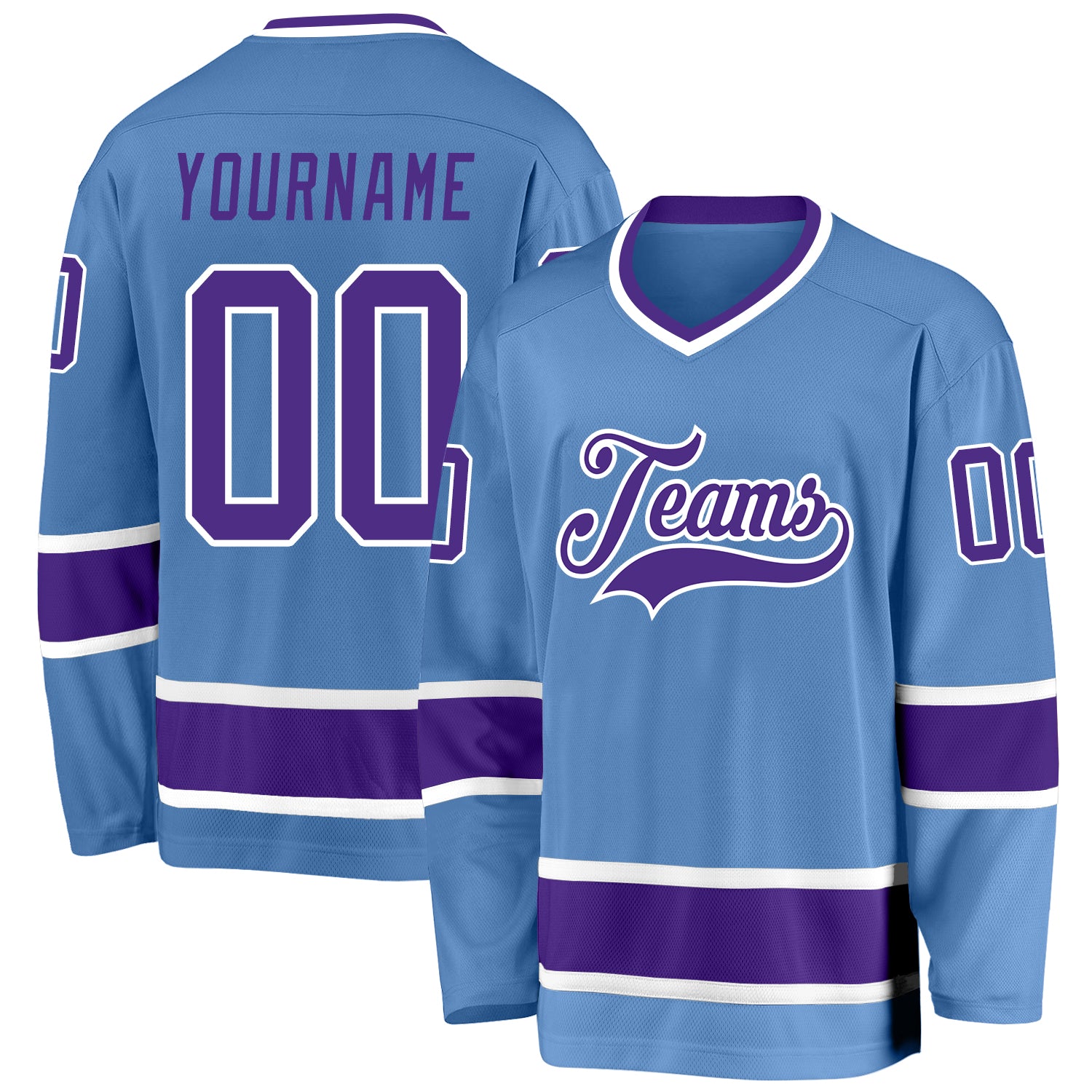 Custom Light Blue Purple-White Hockey Jersey
