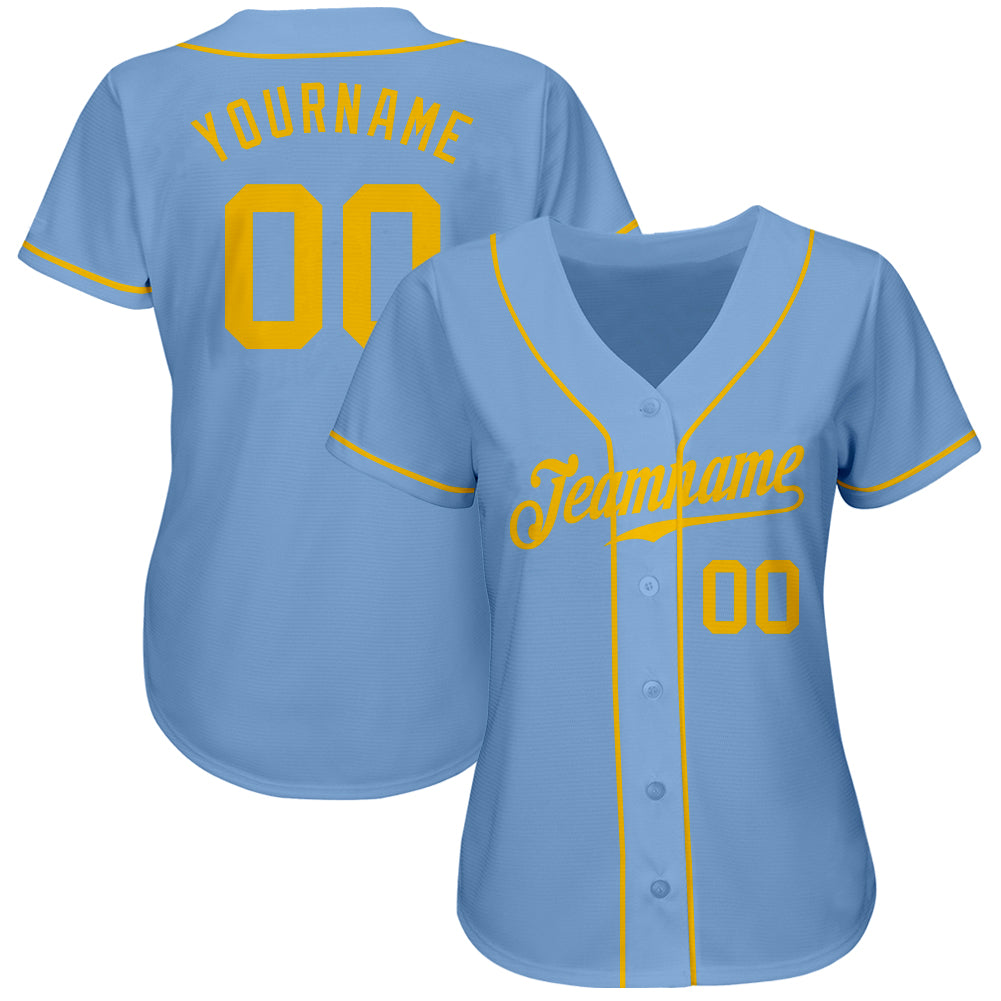 Custom Light Blue Gold Authentic Baseball Jersey