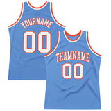 Custom Light Blue White-Orange Authentic Throwback Basketball Jersey