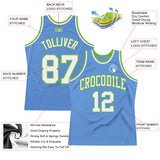 Custom Light Blue White-Neon Green Authentic Throwback Basketball Jersey
