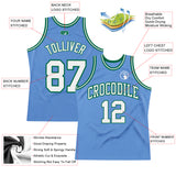 Custom Light Blue White-Kelly Green Authentic Throwback Basketball Jersey
