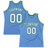 Custom Light Blue White-Kelly Green Authentic Throwback Basketball Jersey