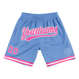 Custom Light Blue Pink-White Authentic Throwback Basketball Shorts