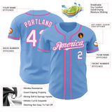 Custom Light Blue White-Pink Authentic Baseball Jersey