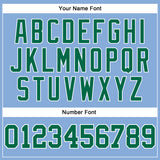 Custom Light Blue Kelly Green-White Long Sleeve Performance T-Shirt