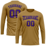 Custom Old Gold Purple-Black Long Sleeve Performance T-Shirt