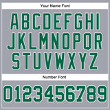 Custom Gray Kelly Green-White Long Sleeve Performance T-Shirt