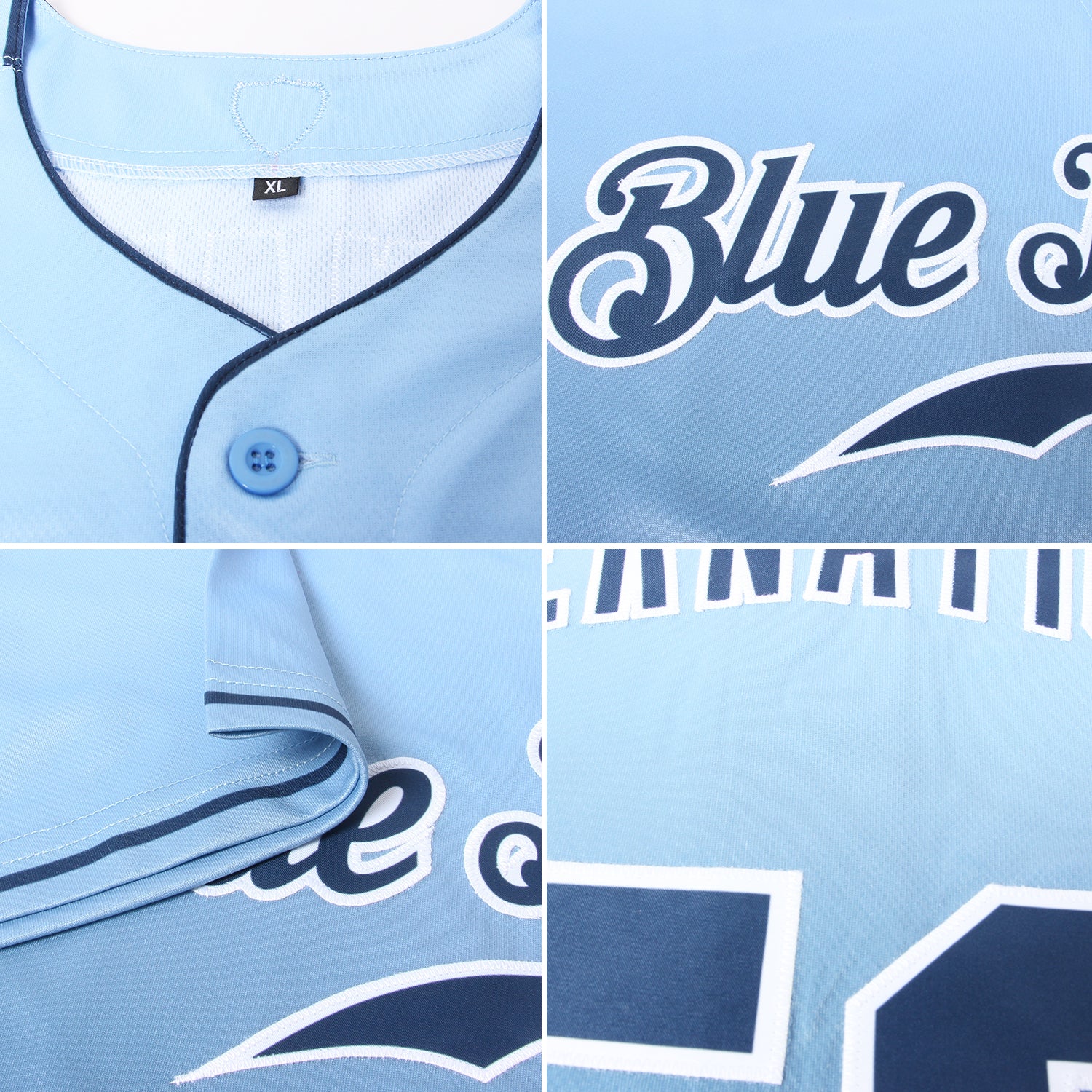 Custom Light Blue Navy-White Authentic Fade Fashion Baseball Jersey