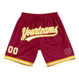 Custom Maroon White-Gold Authentic Throwback Basketball Shorts