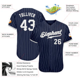 Custom Navy White Pinstripe White-Gray Authentic Baseball Jersey