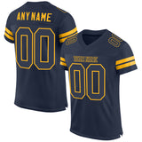 Custom Navy Navy-Gold Mesh Authentic Football Jersey
