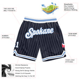 Custom Navy White Pinstripe White-Light Blue Authentic Basketball Shorts