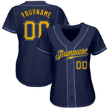 Custom Navy Gold-Light Blue Authentic Baseball Jersey