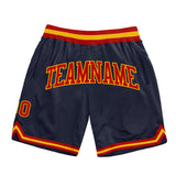 Custom Navy Red-Gold Authentic Throwback Basketball Shorts