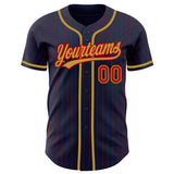 Custom Navy Red Pinstripe Old Gold Authentic Baseball Jersey