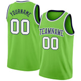 Custom Neon Green White-Navy Authentic Basketball Jersey