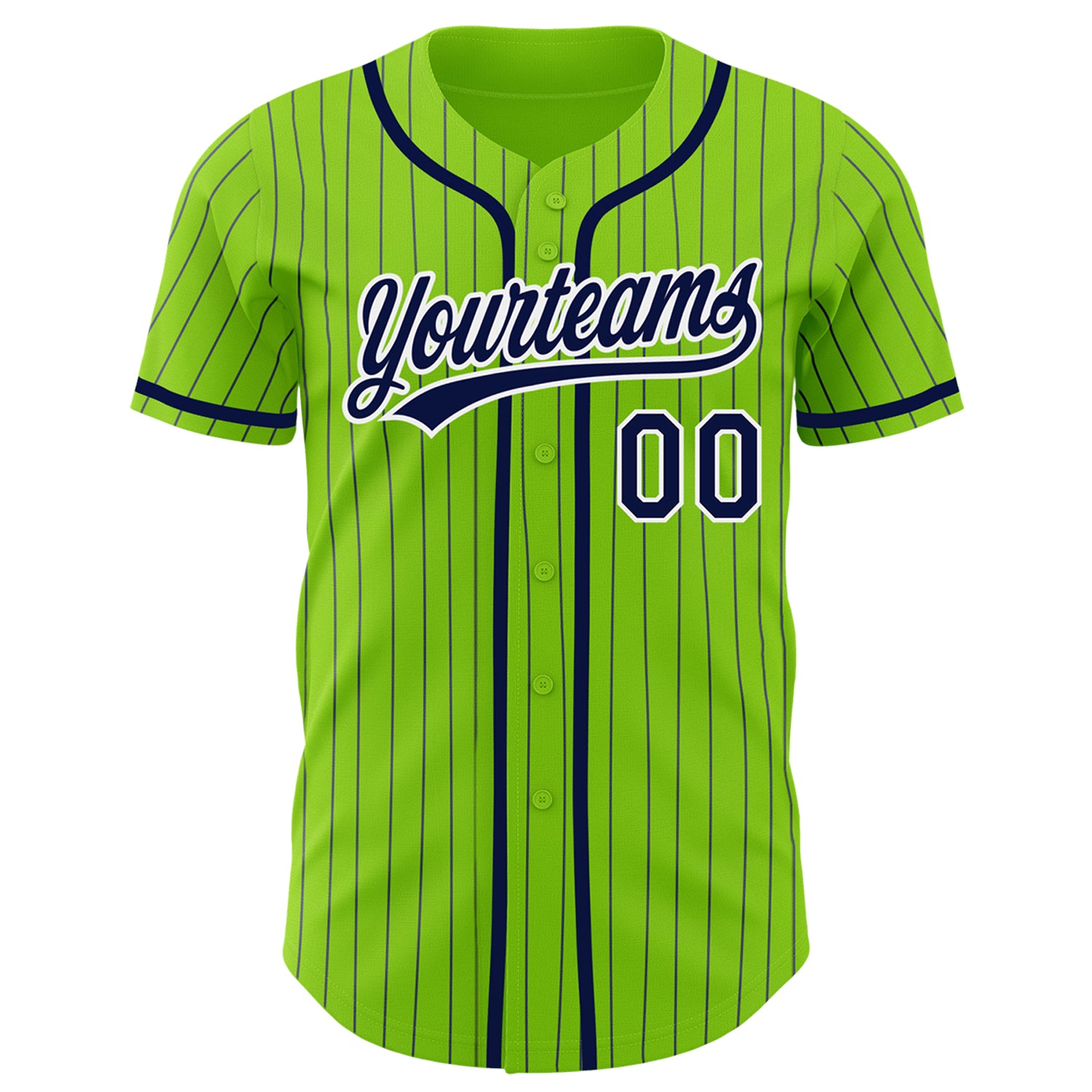 Custom Neon Green Navy Pinstripe White Authentic Baseball Jersey