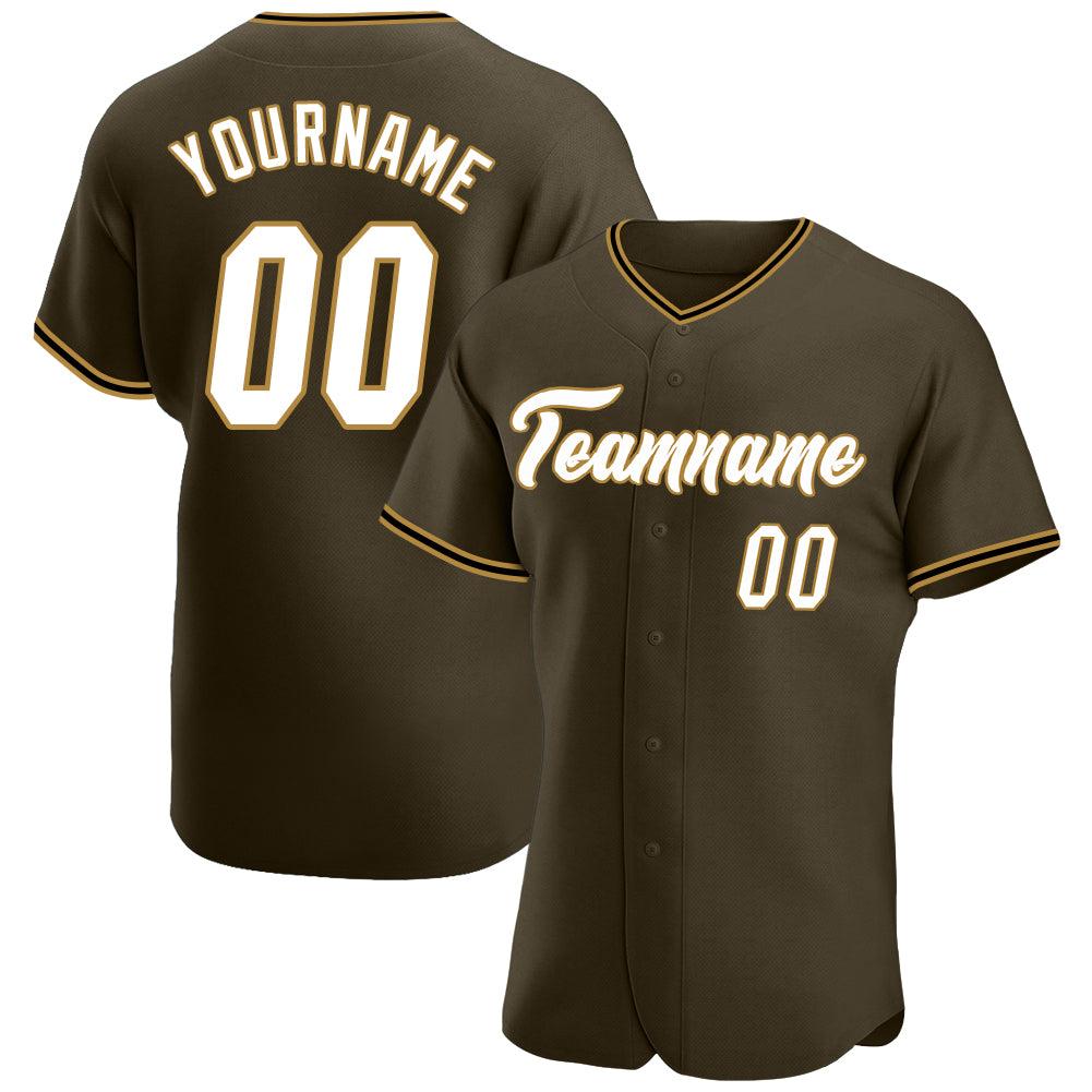 Custom Olive White-Old Gold Authentic Salute To Service Baseball Jersey