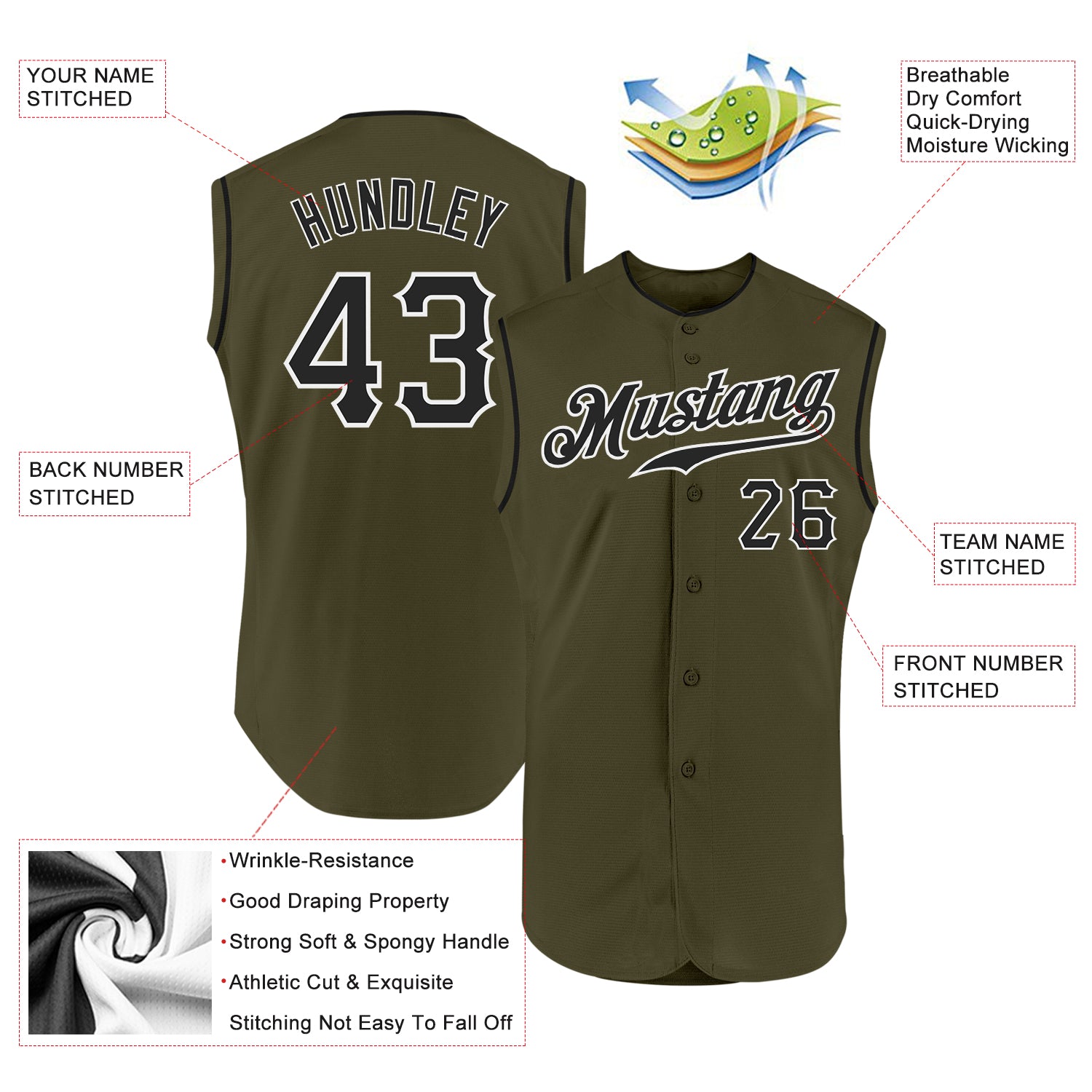 Custom Olive Black-White Authentic Sleeveless Salute To Service Baseball Jersey
