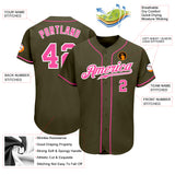 Custom Olive Pink-White Authentic Salute To Service Baseball Jersey