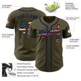Custom Olive Vintage USA Flag-Navy Authentic Salute To Service Baseball Jersey
