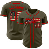Custom Olive Vintage USA Flag-Red Authentic Salute To Service Baseball Jersey