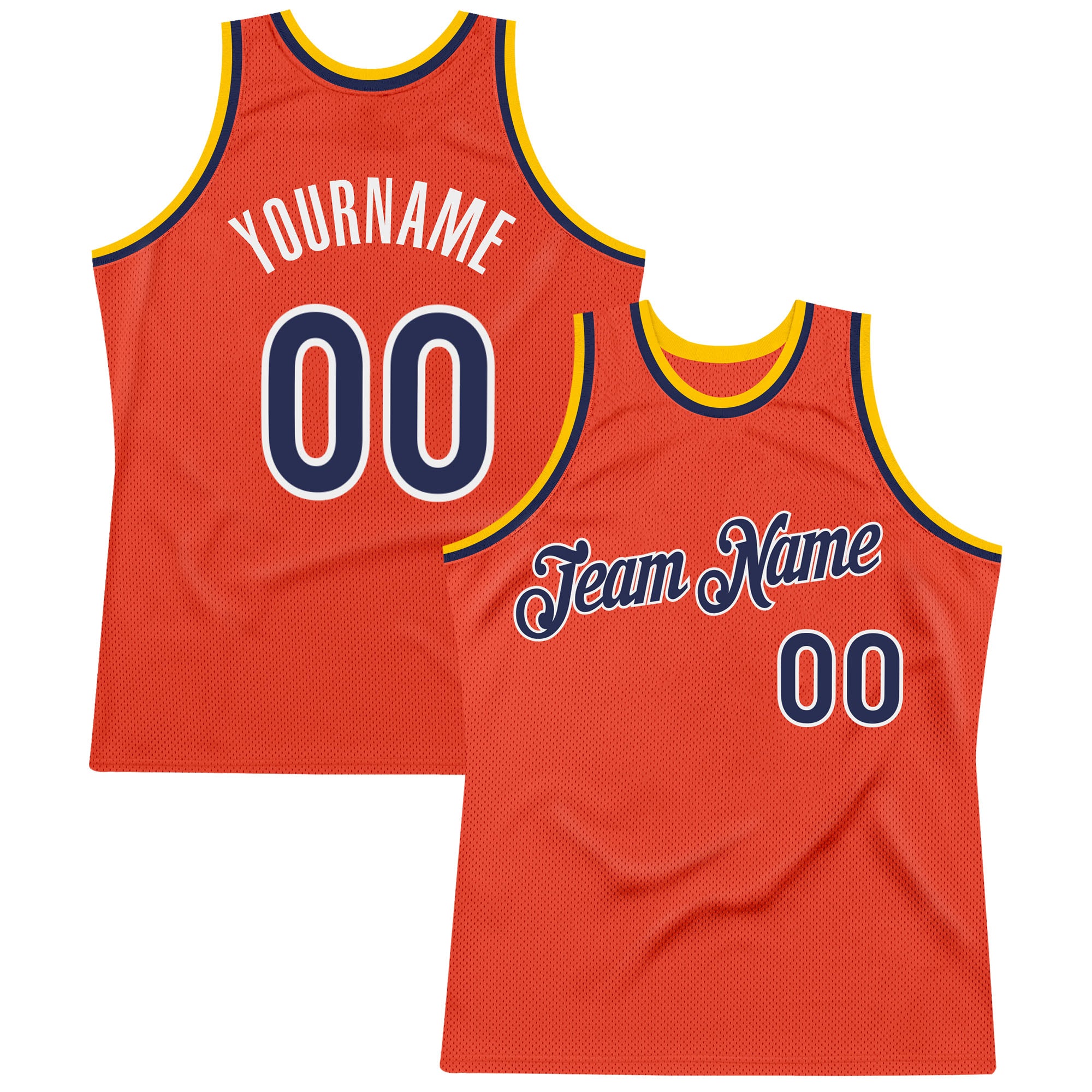 Custom Orange Navy-Gold Authentic Throwback Basketball Jersey