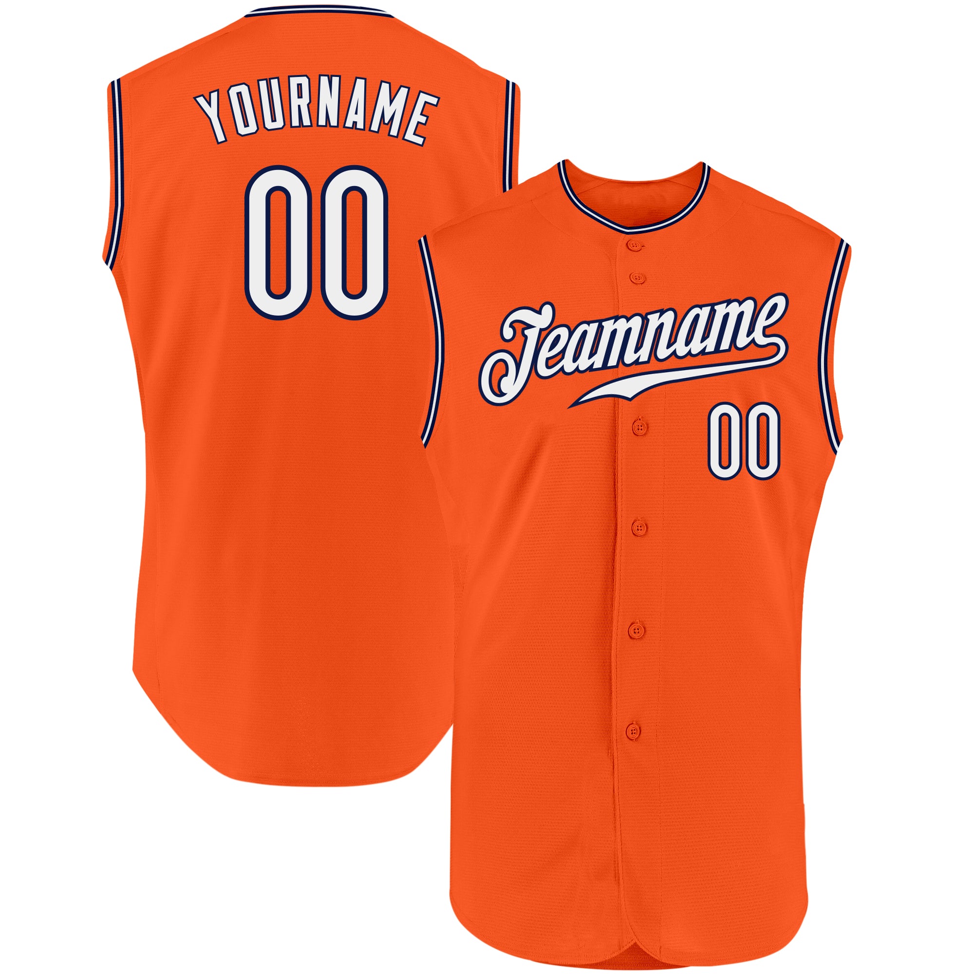 Custom Orange White-Navy Authentic Sleeveless Baseball Jersey