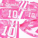 Custom Pink White 3D Pattern Design Tropical Palm Leaves And Famingo Authentic Baseball Jersey