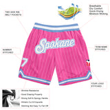 Custom Pink White Pinstripe White-Light Blue Authentic Basketball Shorts