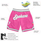 Custom Pink White Pinstripe White-Gray Authentic Basketball Shorts