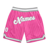 Custom Pink White Pinstripe White-Gray Authentic Basketball Shorts