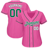 Custom Pink White Pinstripe Kelly Green-White Authentic Baseball Jersey