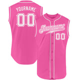 Custom Pink White Authentic Sleeveless Baseball Jersey
