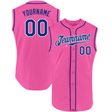 Custom Pink Royal-White Authentic Sleeveless Baseball Jersey