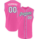 Custom Pink White-Light Blue Authentic Sleeveless Baseball Jersey