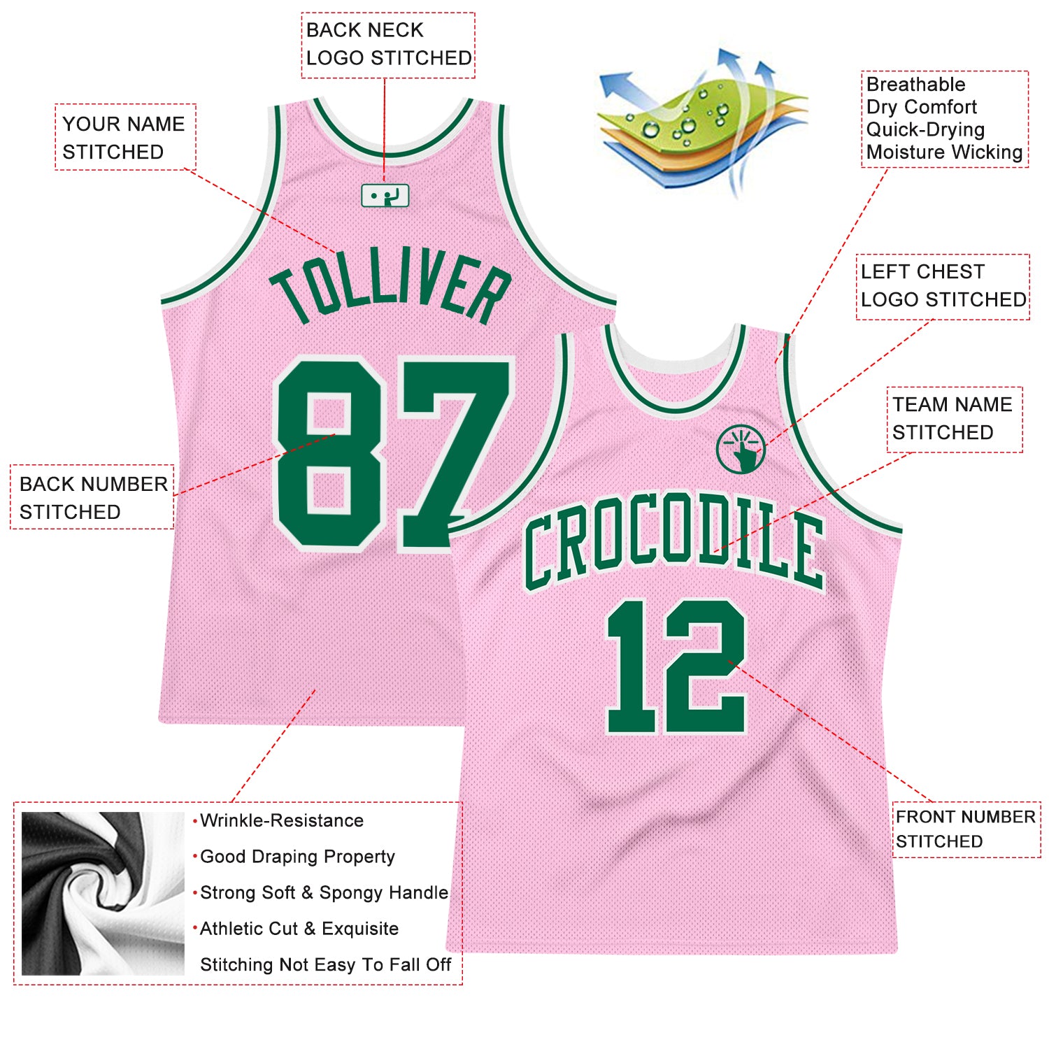 Custom Light Pink Kelly Green-White Authentic Throwback Basketball Jersey  Clearance – FanCustom