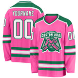 Custom Pink White-Kelly Green Hockey Jersey