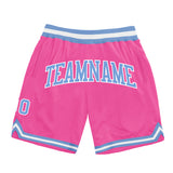 Custom Pink Light Blue-White Authentic Throwback Basketball Shorts