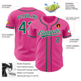 Custom Pink Kelly Green-White Authentic Baseball Jersey