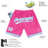 Custom Pink White-Light Blue Authentic Throwback Basketball Shorts