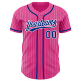 Custom Pink White Pinstripe Royal Authentic Baseball Jersey