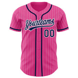 Custom Pink White Pinstripe Navy Authentic Baseball Jersey