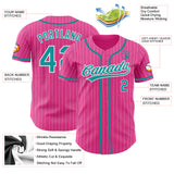 Custom Pink White Pinstripe Teal Authentic Baseball Jersey