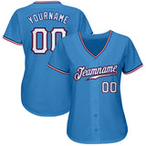 Custom Powder Blue White-Red Authentic Baseball Jersey