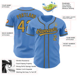 Custom Powder Blue Old Gold-Black Authentic Baseball Jersey