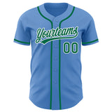 Custom Powder Blue Kelly Green-White Authentic Baseball Jersey