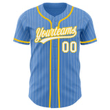 Custom Powder Blue White Pinstripe Yellow Authentic Baseball Jersey