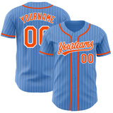 Custom Powder Blue White Pinstripe Orange Authentic Baseball Jersey